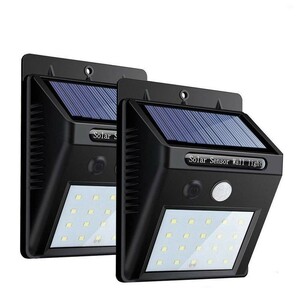 センサーライト 人感ソーラーライト ボタン付き 20LED 3つ知能モード 太陽発電 屋外照明 2個