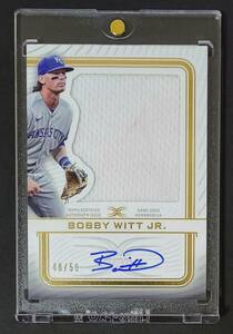 (ボビーウィットJr) 50枚限定 2023 Topps Definitive Bobby Witt Jr Relic Auto 実使用ジャージ 直書き直筆サイン ロイヤルズ (土汚れ付き)