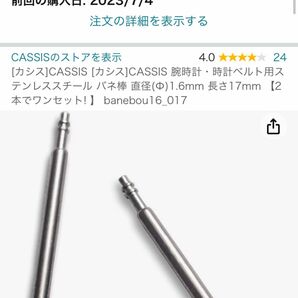 腕時計 バネ棒 ばね棒2本 17mm CASSIS カシス バネ棒