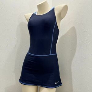 5 NIKE Nike woman .. swimsuit 160(L size degree )* lustre dark blue navy light blue piping * culotte skirt * man .