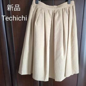 新品 Techichi テチチ 麻調タックフレアスカート ベージュ Mサイズ