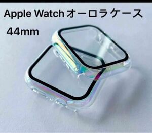 Apple Watch カバー 44mm オーロラクリア ケース　ガラスフィルム 一体型 透明保護 全面保護 