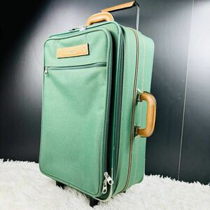 美品 LANCEL ランセル キャリーケース キャリーバッグ スーツケース 旅行バッグ 2輪 キャンバス カーキ 緑 メンズ ビジネス 出張