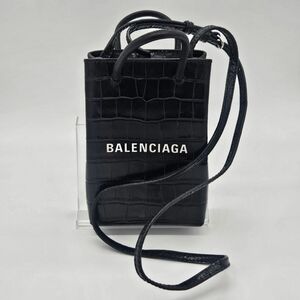 BALENCIAGA ブラック クロコ柄 フォンホルダーバッグ 黒艶 ショルダーバッグ 美品 売り切り値下げ中 