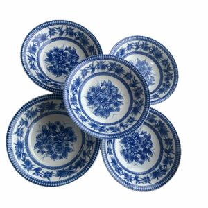 中皿 食器 プレート花柄　ブルー　5枚