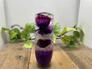 水中花シフトノブ　円柱M型　薔薇と紫陽花　紫