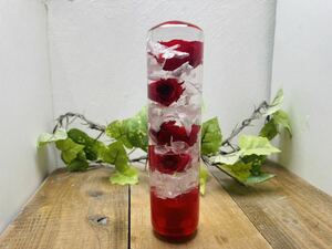 水中花シフトノブ　円柱型　薔薇と紫陽花　赤