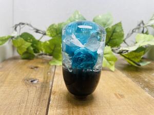 水中花 シフトノブ ターコイズの薔薇と紫陽花　黒