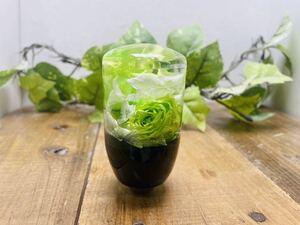 水中花 シフトノブ 黄緑の薔薇と紫陽花　黒