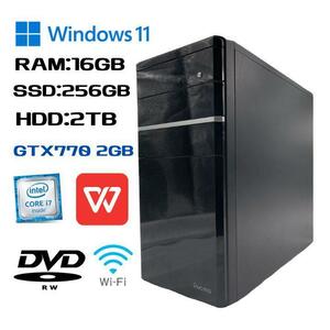 iiyama ゲーミングPC 超高速 i7-6700/GeForceグラボGTX770 2GB/SSD256GB+HDD2TB/16GBメモリ/HDMI/DVI/Windows 11/WPS Office