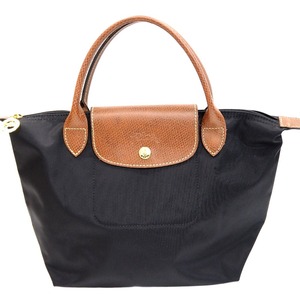 Th960741 ロンシャン トートバッグ プリアージュ 本革×ナイロン ブラウン×ブラック系 レディース Longchamp 美品・中古