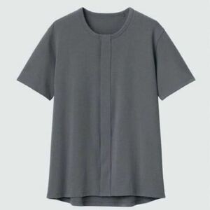 送料無料●新品●ユニクロ 前あきクルーネックTシャツ（半袖）ダークグレー 4XL