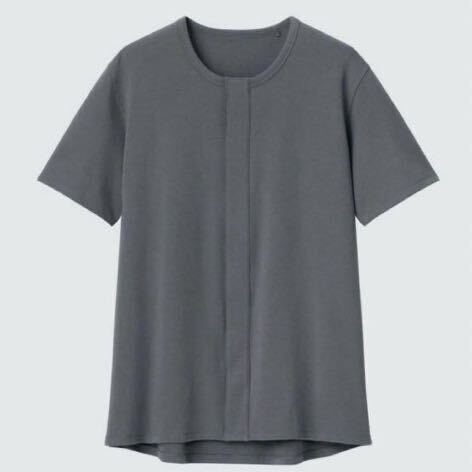 送料無料!●新品●ユニクロ 前あきクルーネックTシャツ(半袖)ダークグレー 4XL