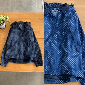 美品THE NORTH FACE ノースフェイス 防水フード付ドット柄ナイロンジャケット アウター カーディガン 羽織トップス ネイビー紺色系 Mサイズ