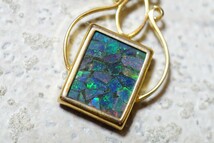 352 モザイクオパール ペンダント ネックレス ヴィンテージ アクセサリー SILVER刻印 opal カラーストーン 宝石 色石 アンティーク_画像1