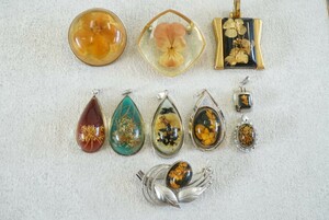 B318 水中花 ペンダント ネックレス ブローチ ヴィンテージ アクセサリー 大量 セット まとめて おまとめ まとめ売り