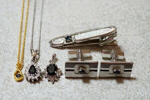 B2105 sapphire pendant necklace etc. color stone gem Vintage accessory large amount set together . summarize set sale 