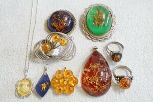 B679 水中花 ペンダント ネックレス リング 指輪 ブローチ ヴィンテージ アクセサリー 大量 セット まとめて おまとめ まとめ売り