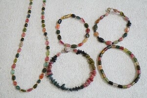 B673 natural tourmaline necklace bracele Vintage accessory large amount set together . summarize set sale color stone 
