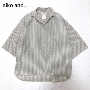 【美品】ニコアンド　7分袖チェック柄ワイドシャツ
