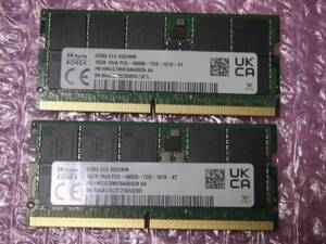 SK hynix 製 16GB×2枚 合計32GB DDR5-4800 ノートパソコン PCメモリ HMCG78MEBAA092N BA 動作確認済み 