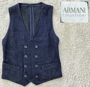 【大きめサイズ50★】美品 ARMANI COLLEZIONI ヘリンボーンダブルベスト/ネイビー◆レーヨンテロッと感☆アルマーニコレッツォーニ (3)