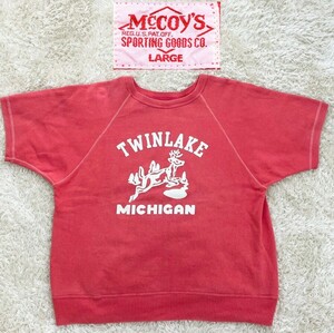 【Lサイズ★】良品 THE REAL McCOY’S TWINLAKE MICHIGAN 半袖ラグランスウェット/赤◆リアルマッコイズ (4)