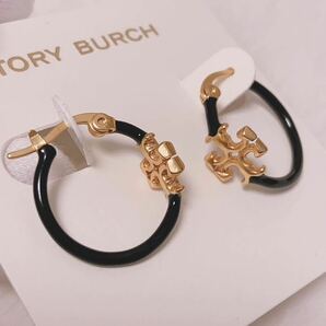 新品 TB071-01 Tory Burch トリーバーチ スモール エレノア フープピアス エナメル ブラックxゴールドの画像3