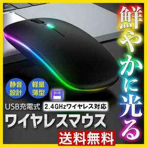 USB wireless mouse rechargeable quiet sound LED Rainbow PC mat black 