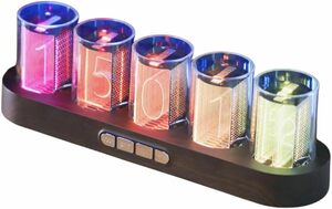 ニキシー管風置時計 擬発光管時計 置き時計 目覚まし時計 RGBフルカラー LEDデジタル時計 明るさ調整可能 装飾 1600万色 アラーム