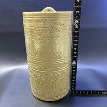 H13-11 茶道具 水指 【尾戸焼　細水指】サイズ:直径12cm、高さ約23cm(蓋含む) 箱無し_画像10