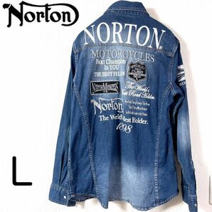 美品 Norton ノートン　バックロゴ入 ストレッチデニム 刺繍ジャケット