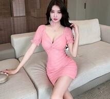 867　ワンピースレディース　◇　綺麗めシルエットsexy　　魅惑Style◇　披露宴dress　　美ライン　　半袖　　pink_画像2