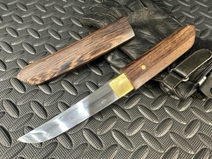 高級 木製 短刀 木鞘ナイフ 和式ナイフ 日本刀型 全長約26.7ｃｍ 約190ｇキャンプ　アウトドア 野外　登山
