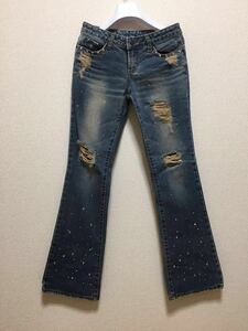  Cecil McBee CECIL McBEE Denim pants jeans boots cut flare pants damage processing rhinestone biju-M