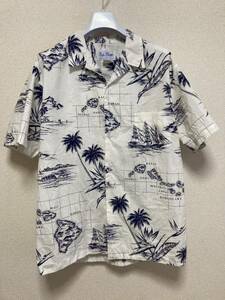 80's90's USAヴィンテージ rai nani ライナニ 半袖ハワイアンシャツ 総柄 オープンカラーシャツ アロハBOX ハワイ製 USA XL 白×青
