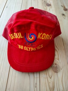 キャップ　 帽子 　ビンテージ メッシュキャップ　88年 ソウルオリンピック 赤 CAP