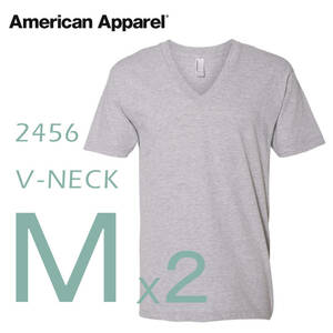 【新品】 アメリカンアパレル Vネック Tシャツ ヘザーグレー M 2枚セット americanapparel 半袖 (男女兼用) アメアパ ファインジャージー