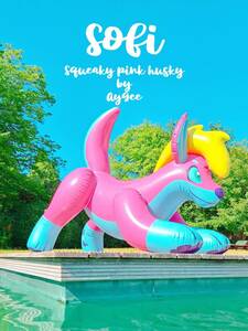 ★Horseplay社製 ピンクハスキー 空気ビニール風船 空ビ フロート 浮き輪 Inflatable Pink husky Pool toys Balloon POP