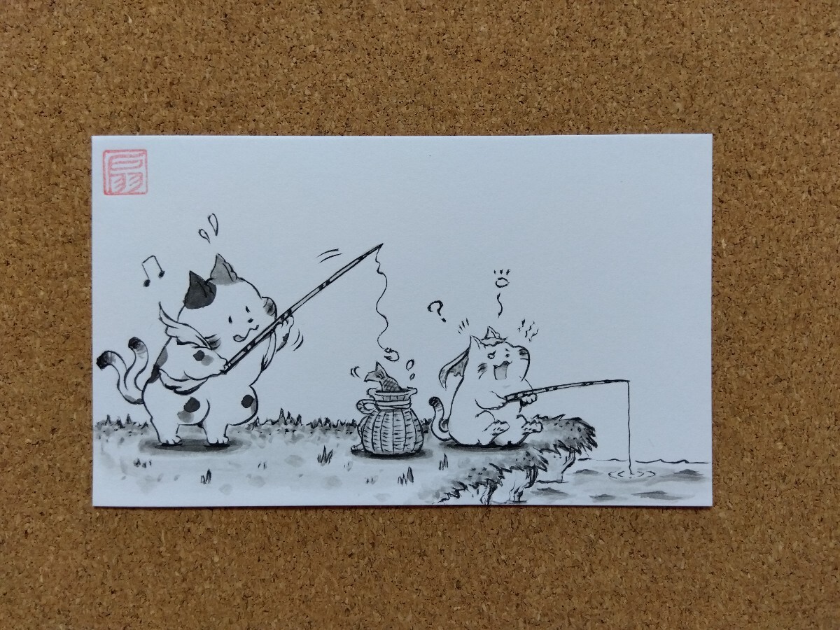 Nekomata and baby cat (fishing), comics, anime goods, hand drawn illustration