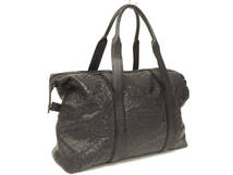 16612 美品 高級 オーストリッチ フルポイント レザー ボストンバッグ セカンドバッグ 鞄 2点セット 収納可 黒 メンズ レディース 男女兼用_画像2
