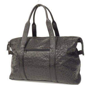 16612 美品 高級 オーストリッチ フルポイント レザー ボストンバッグ セカンドバッグ 鞄 2点セット 収納可 黒 メンズ レディース 男女兼用の画像3