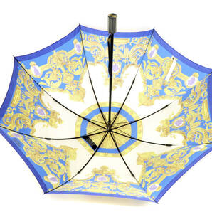17422 新品未使用 GIANNI VERSACE ジャンニヴェルサーチ アンティーク スカーフ柄 折りたたみ傘 かさ アイボリー×青系マルチ ヴィンテージの画像4