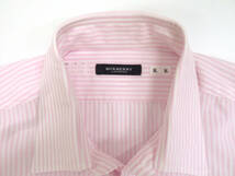 17496 美品 BURBERRY バーバリー ストライプ柄 ホースロゴ刺繍 長袖 ボタンダウン シャツ 綿 L位 ピンク×白 メンズ 日本製_画像6