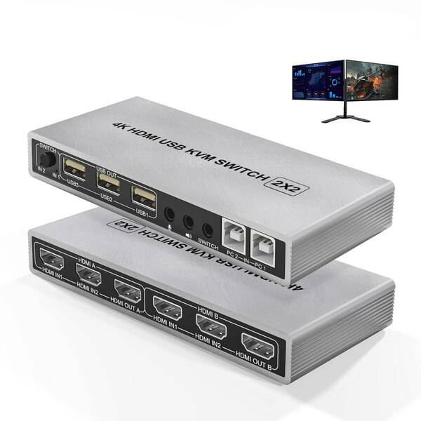 デュアルディスプレイHDMI KVM切替器 kvmスイッチHDMI2.0 二つのモニター拡張/ミラー