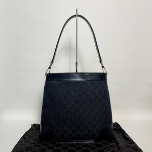 2404-33-2｜美品｜GUCCI グッチ ハンドバッグ キャンバス レザー ブラック GGキャンバス 保存袋付き