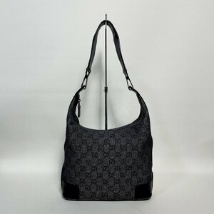 2404-49-2｜美品｜GUCCI グッチ ショルダーバッグ キャンバス レザー ブラック GGキャンバス デニム