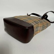 2404-61-2｜美品｜BURBERRY バーバリー ノバチェック シャドーホース トートバッグ キャンバス レザー ダークブラウン_画像6