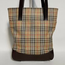 2404-61-2｜美品｜BURBERRY バーバリー ノバチェック シャドーホース トートバッグ キャンバス レザー ダークブラウン_画像3