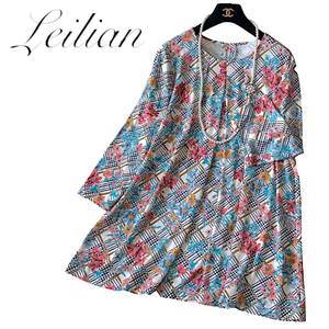 C24◆新品同様 レリアン Leilian プラスハウス 大きいサイズ 13+ XL前後ゆったり チュニック ワンピース 伸縮 ストレッチ サラリ GWに 春夏